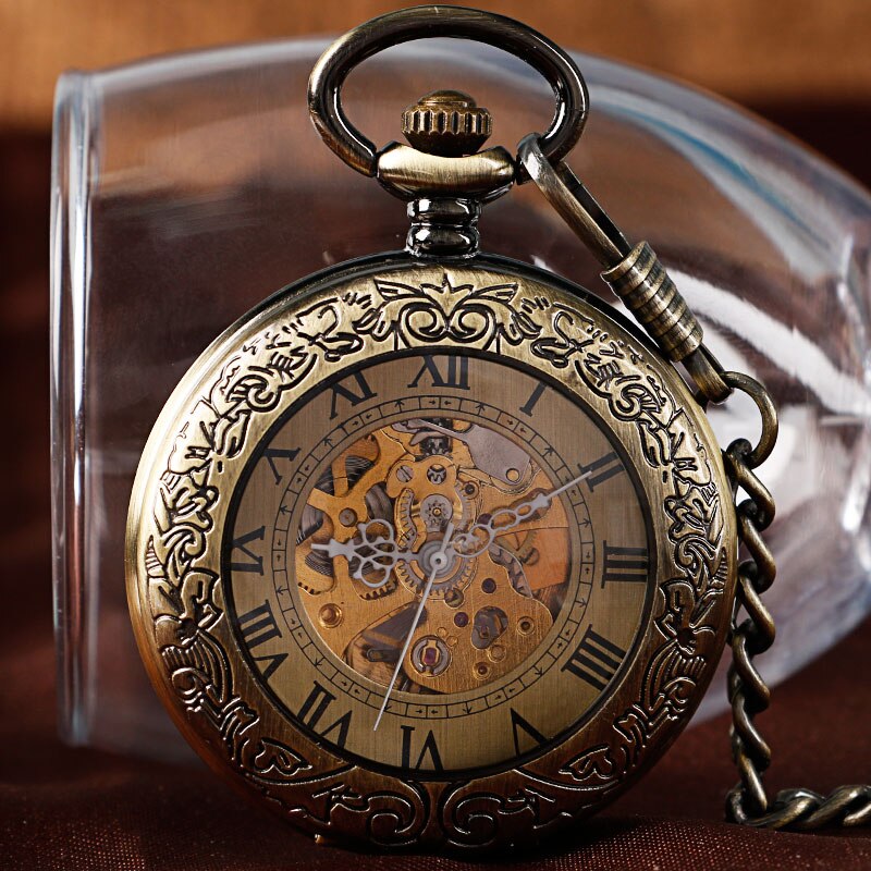 Luxury Bronze Roman Numerals Automatic Mechanical Pocket Watch