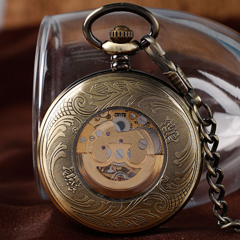 Luxury Bronze Roman Numerals Automatic Mechanical Pocket Watch