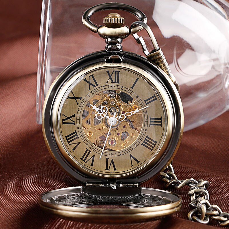 Luxury Bronze Roman Numerals Automatic Mechanical Pocket Watch