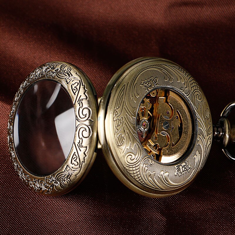 Luxury Bronze Roman Numerals Automatic Mechanical Pocket Watch