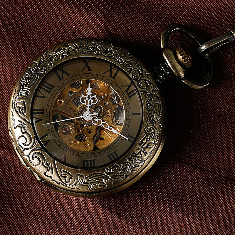 Luxury Bronze Roman Numerals Automatic Mechanical Pocket Watch