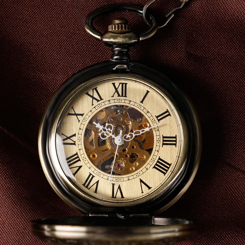 Luxury Bronze Roman Numerals Automatic Mechanical Pocket Watch