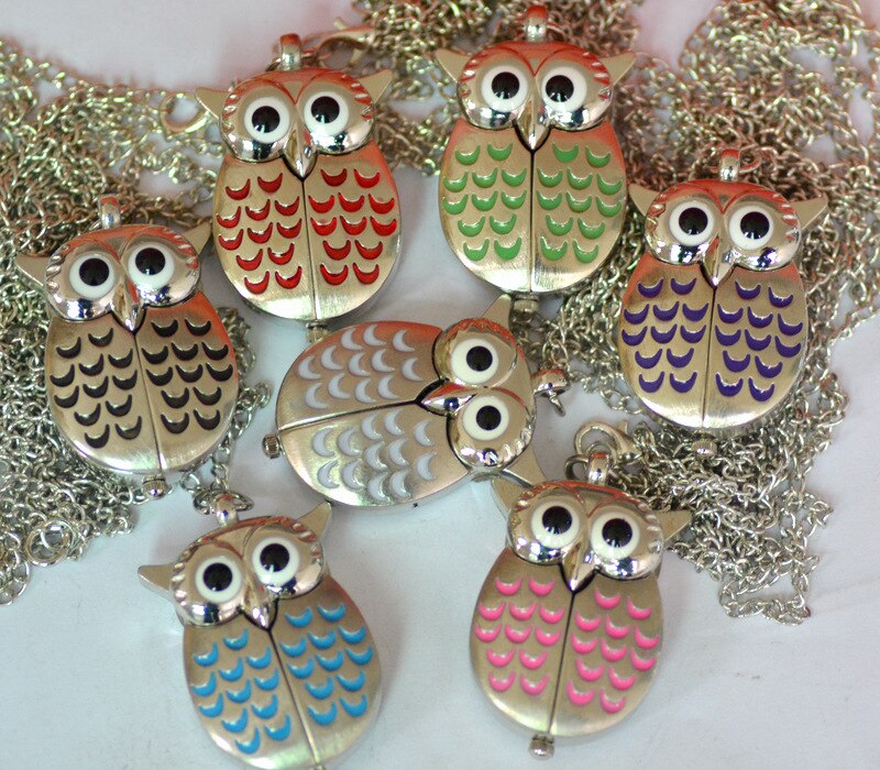 Vintage  Cute Owl Pocket Watch Fob Chain Necklace Pendant Flip Case Watch