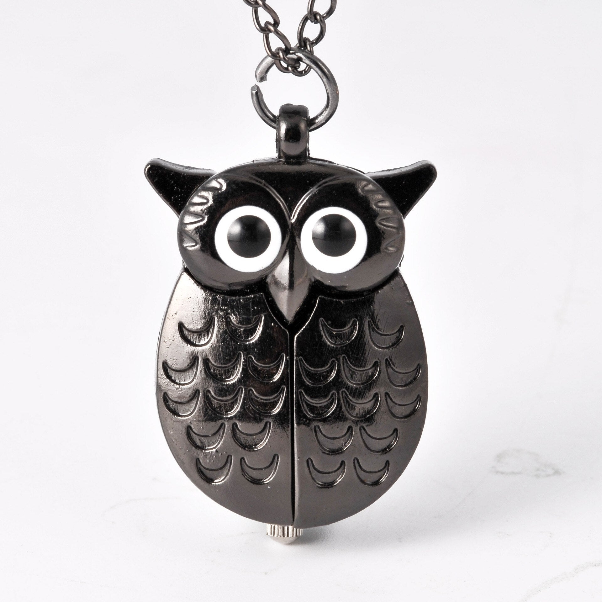 Vintage  Cute Owl Pocket Watch Fob Chain Necklace Pendant Flip Case Watch
