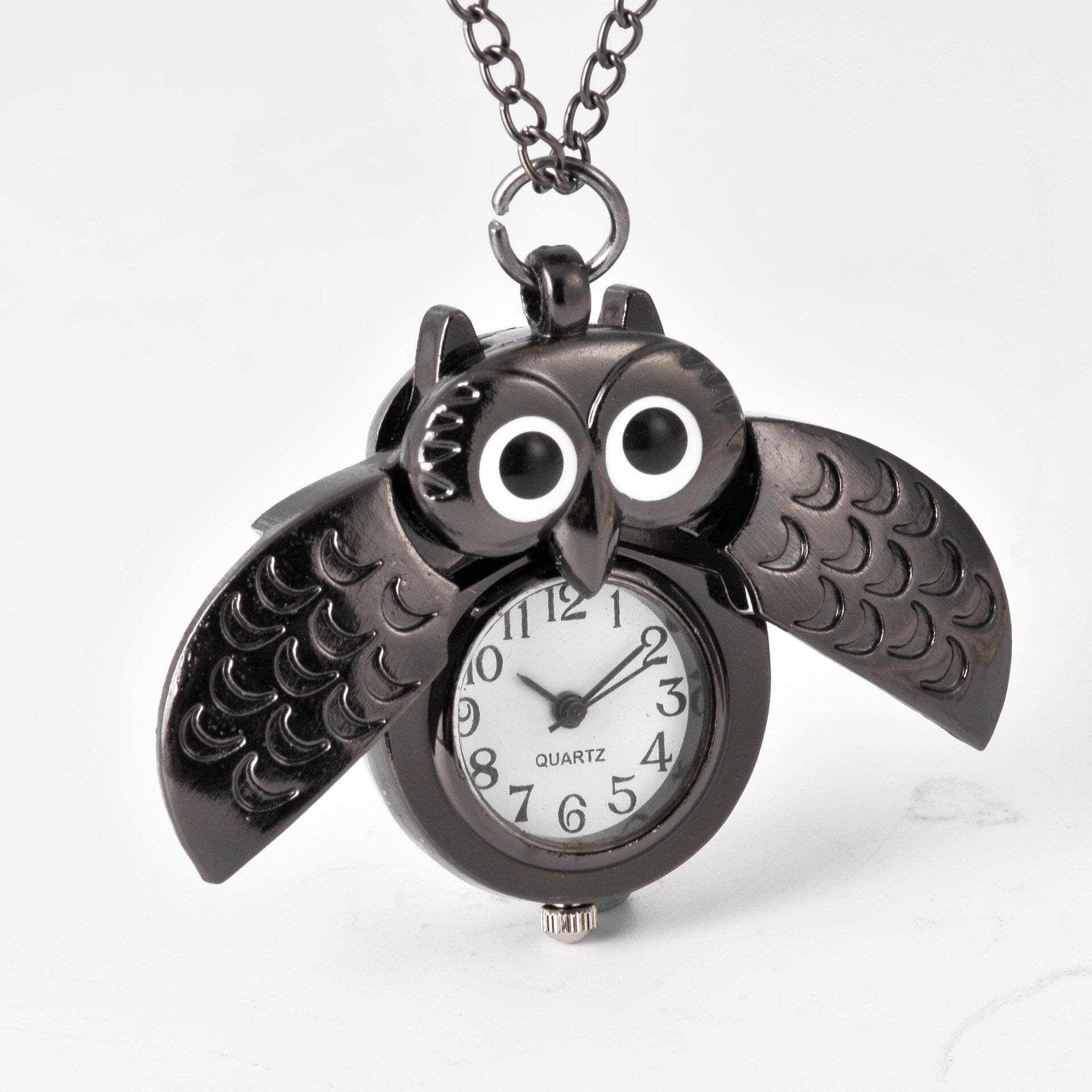 Vintage  Cute Owl Pocket Watch Fob Chain Necklace Pendant Flip Case Watch