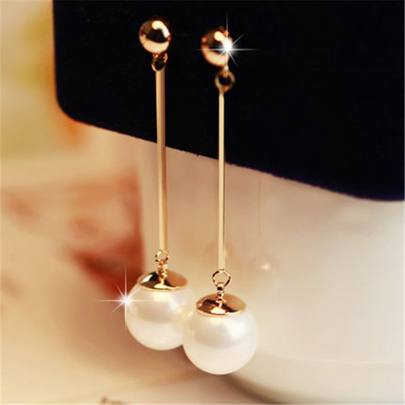 Long Tassel Simulated Pearl Drop Earrings
