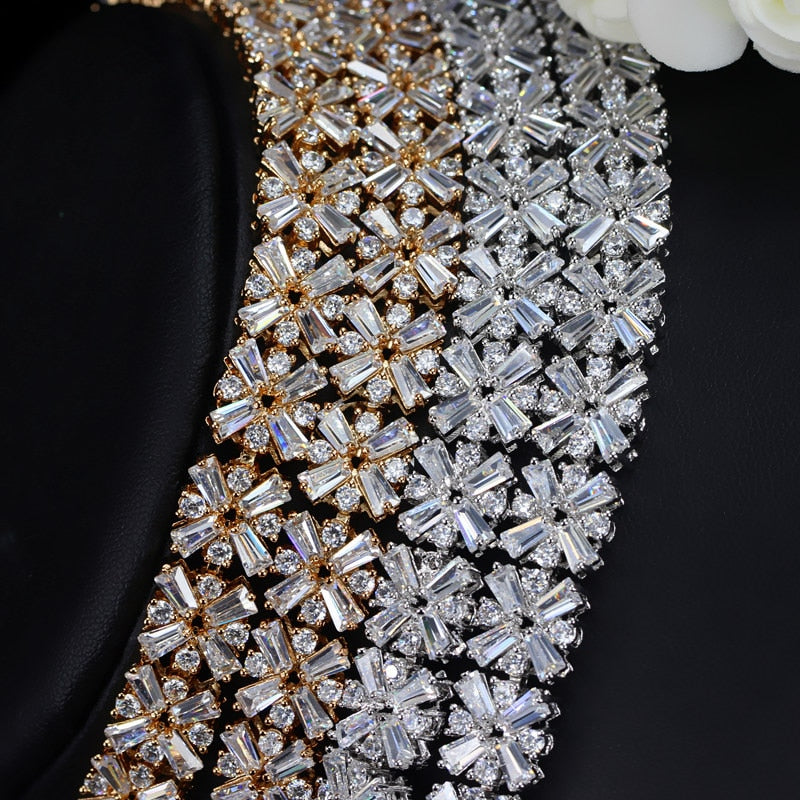 Luxury Cubic Zirconia Necklace Earring Bracelet Party Jewelry Set