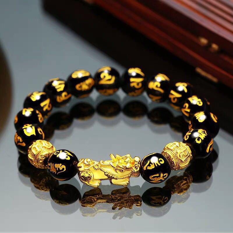 Buddhism Feng Shui Obsidian Stone Beads Bracelet Men Women