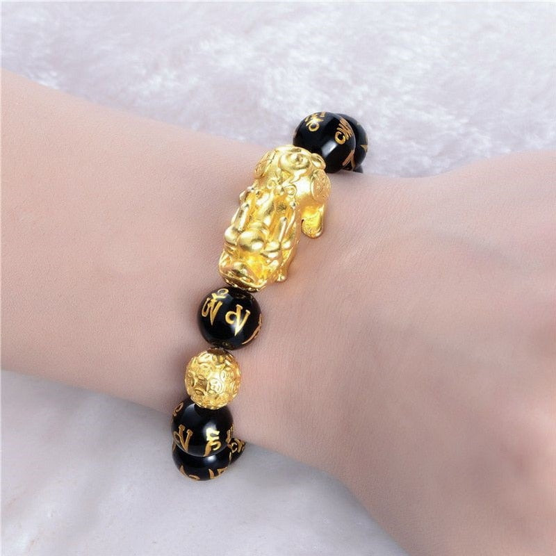 Buddhism Feng Shui Obsidian Stone Beads Bracelet Men Women