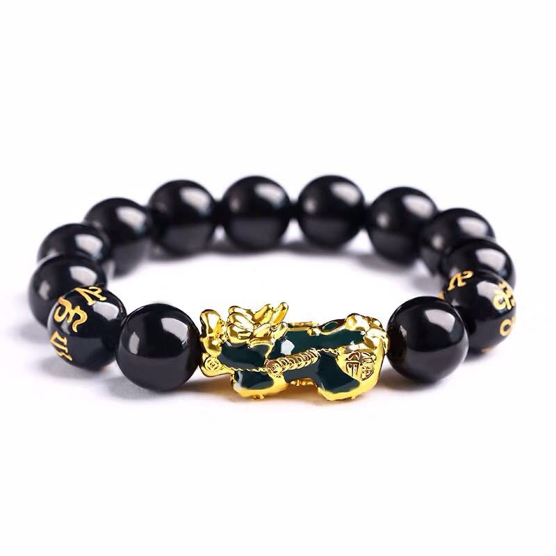 Buddhism Feng Shui Obsidian Stone Beads Bracelet Men Women