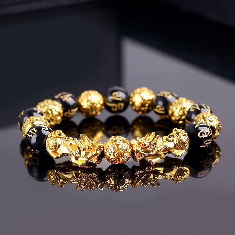 Buddhism Feng Shui Obsidian Stone Beads Bracelet Men Women