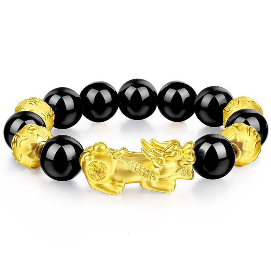 Buddhism Feng Shui Obsidian Stone Beads Bracelet Men Women