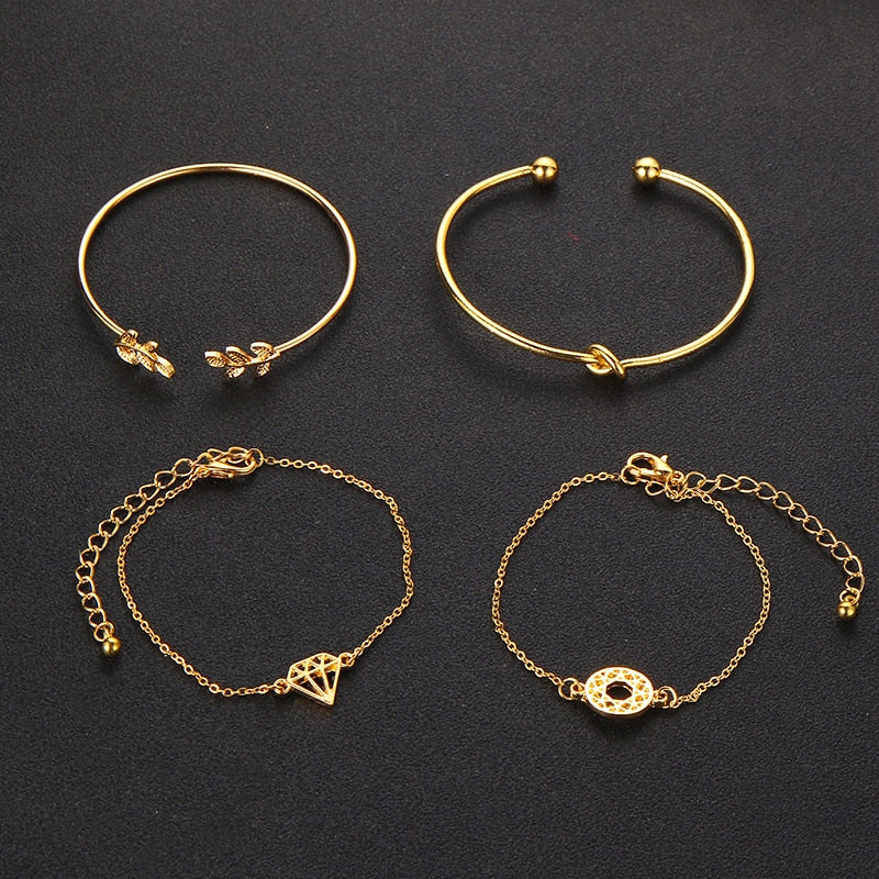 Fashion Bohemia Leaf Knot Hand Cuff Link Chain Charm Bracelet