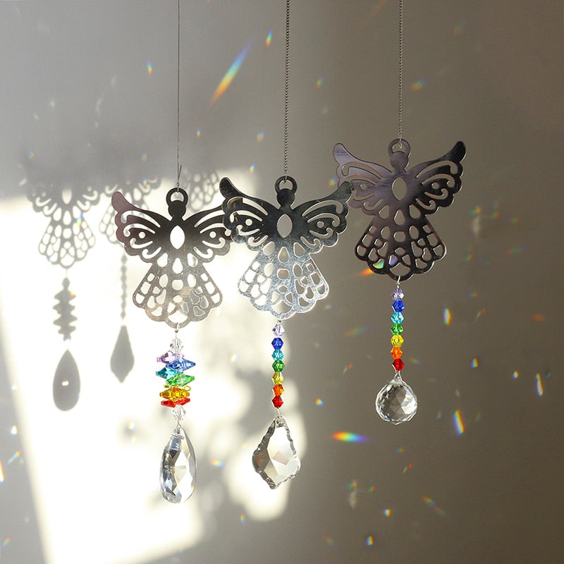 Rainbow Crystal Suncatchers Hollow Angel Chakra Hanging Pendant Prism