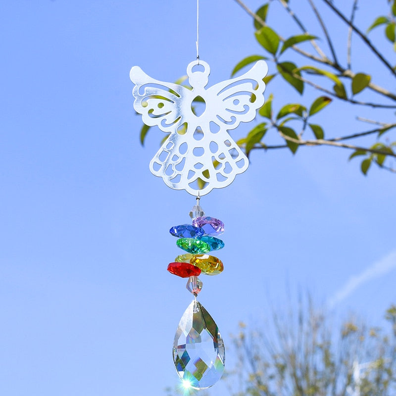 Rainbow Crystal Suncatchers Hollow Angel Chakra Hanging Pendant Prism