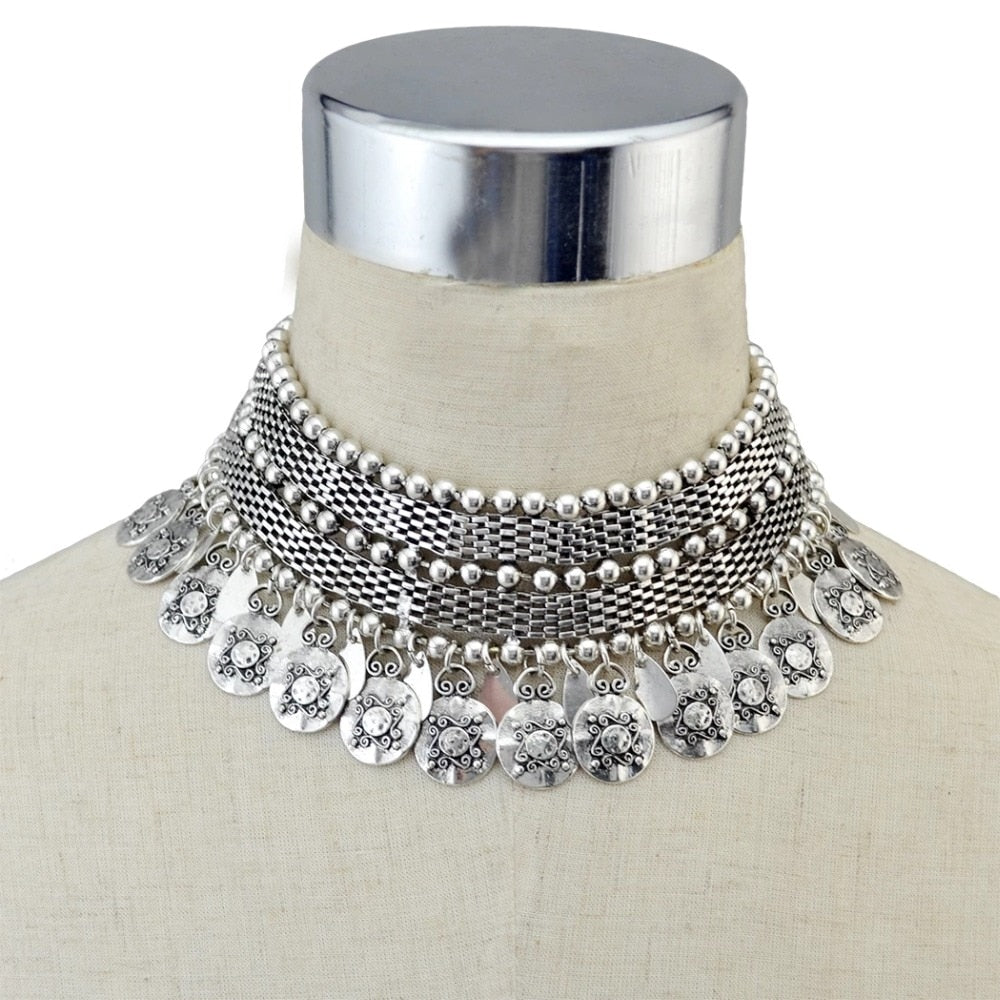Silver Color Statement Collar Choker Bib Necklace Earring Jewelry Sets