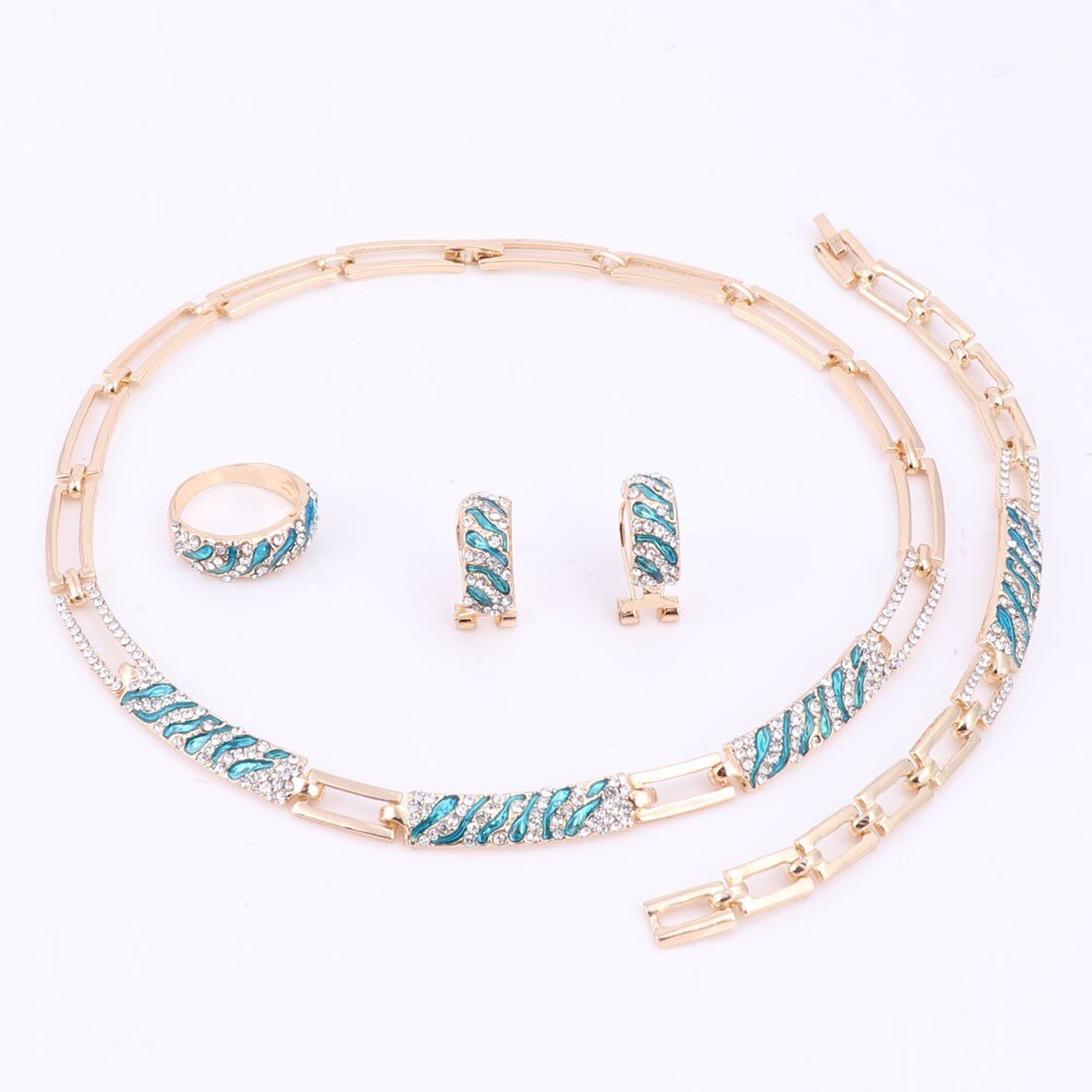 Cz Crystal Enamel Necklace Earring Ring Bracelet Jewelry Set