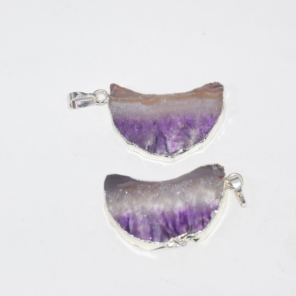Natural slice crystal quartz necklace pendant