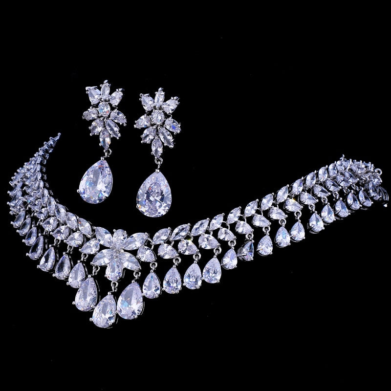 Tear Drop Crystal Rhinestone Party Wedding Jewelry Necklace Sets