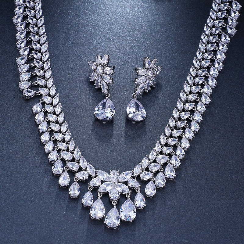 Tear Drop Crystal Rhinestone Party Wedding Jewelry Necklace Sets