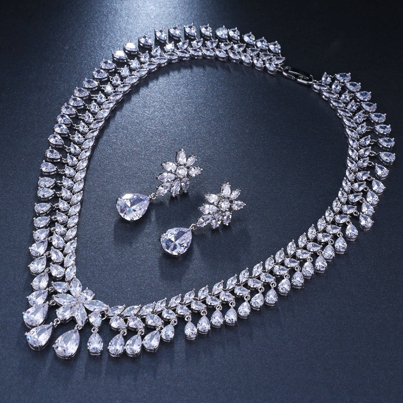 Tear Drop Crystal Rhinestone Party Wedding Jewelry Necklace Sets