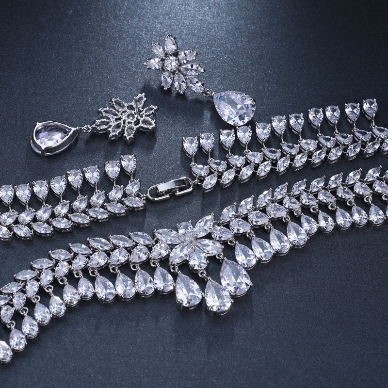 Tear Drop Crystal Rhinestone Party Wedding Jewelry Necklace Sets