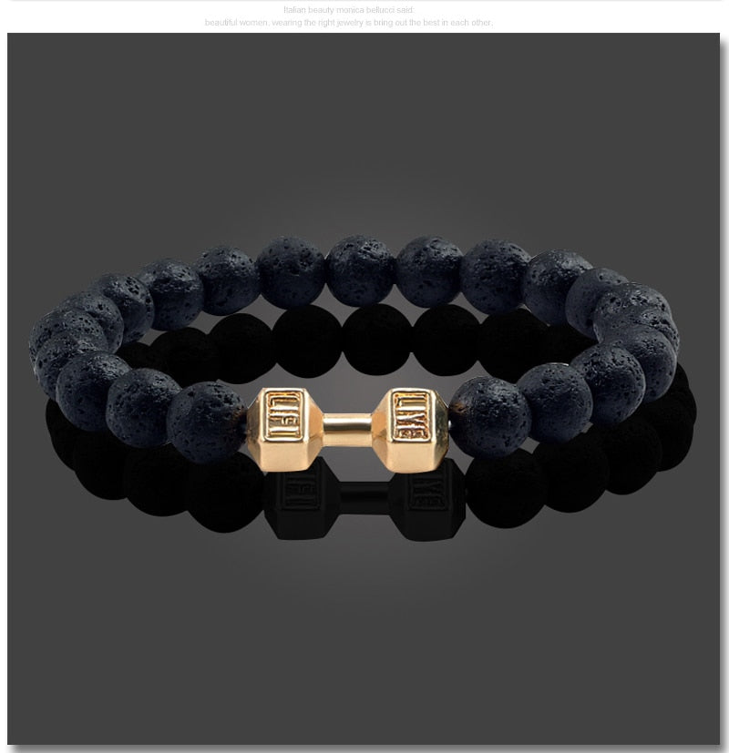 Natural Black Volcanic Lava Stone Dumbbell Bracelet