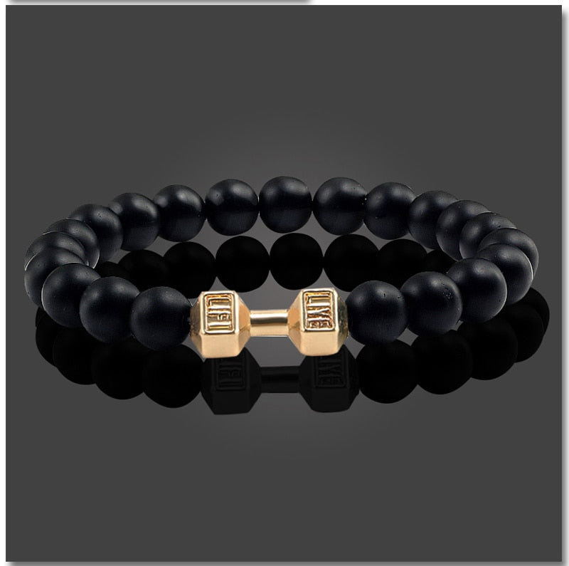 Natural Black Volcanic Lava Stone Dumbbell Bracelet