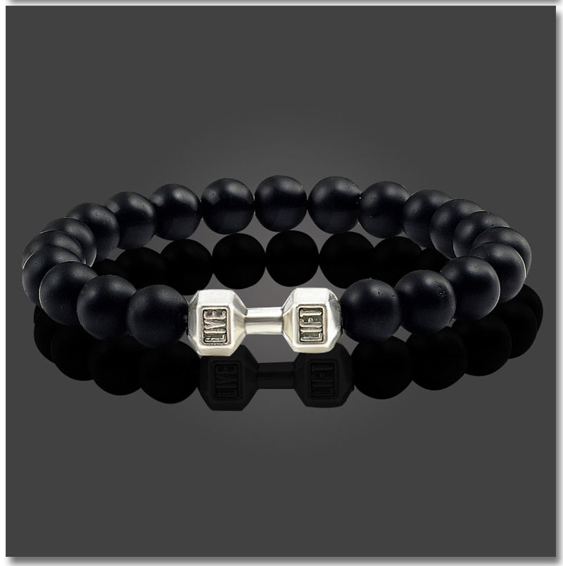 Natural Black Volcanic Lava Stone Dumbbell Bracelet