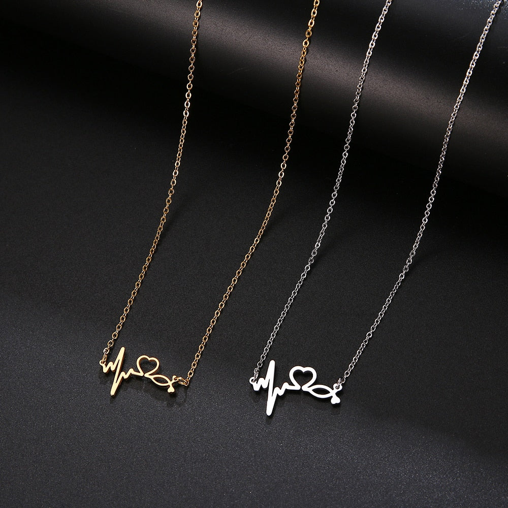 Stethoscope Heartbeat Gold Necklace