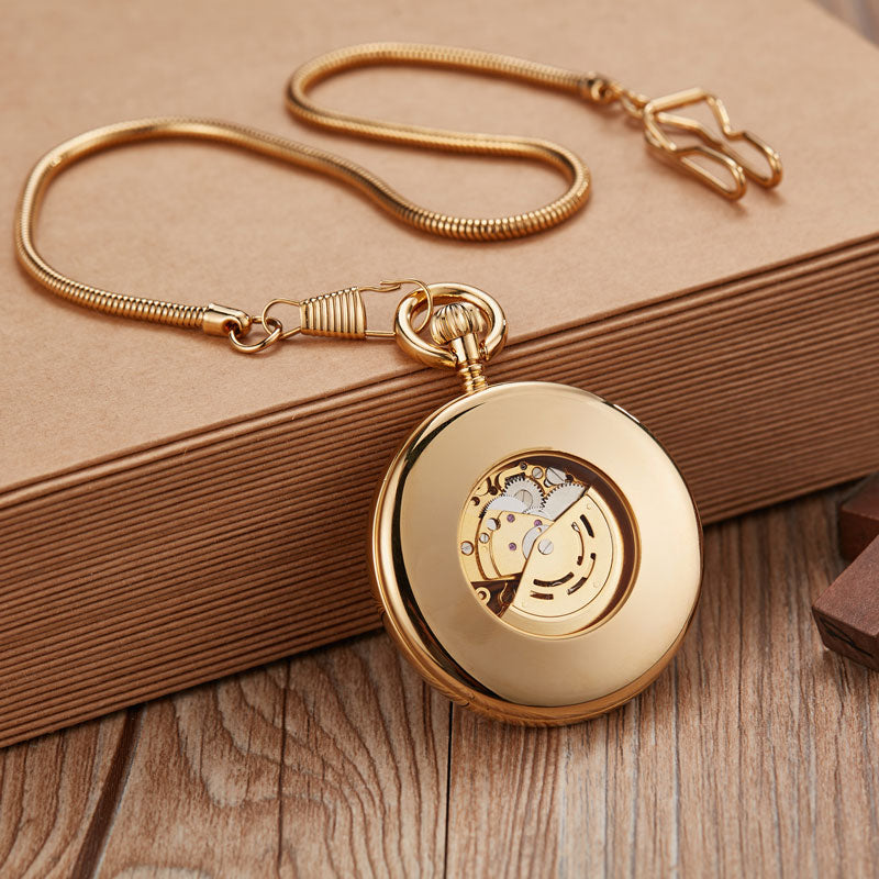 Luxury Copper Silver Automatic Mechanical Pocket Watch