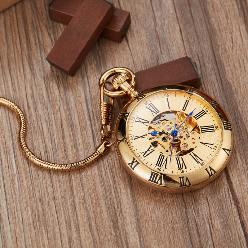 Luxury Copper Silver Automatic Mechanical Pocket Watch