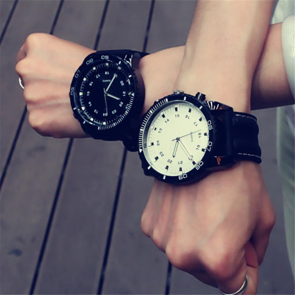 Sport Large Dial  Faux Leather Band Quartz Wrist Watch Couple Gift