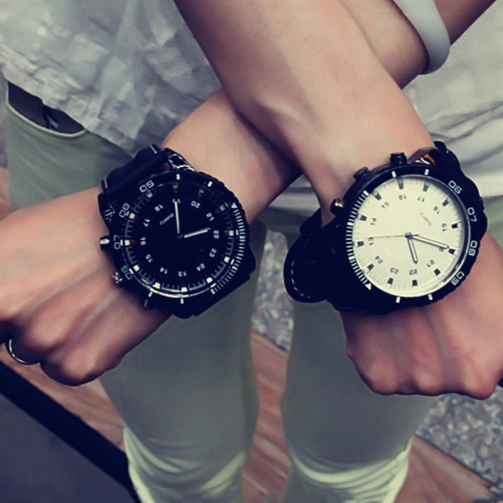 Sport Large Dial  Faux Leather Band Quartz Wrist Watch Couple Gift