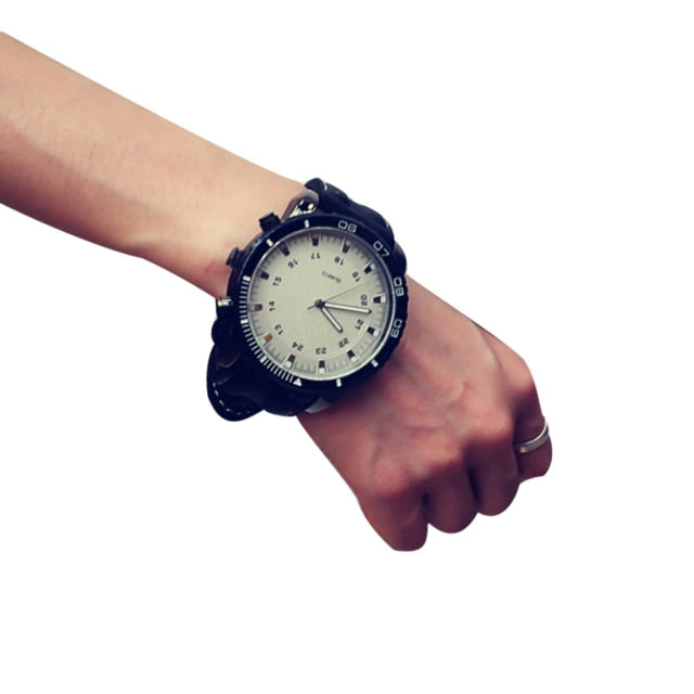 Sport Large Dial  Faux Leather Band Quartz Wrist Watch Couple Gift