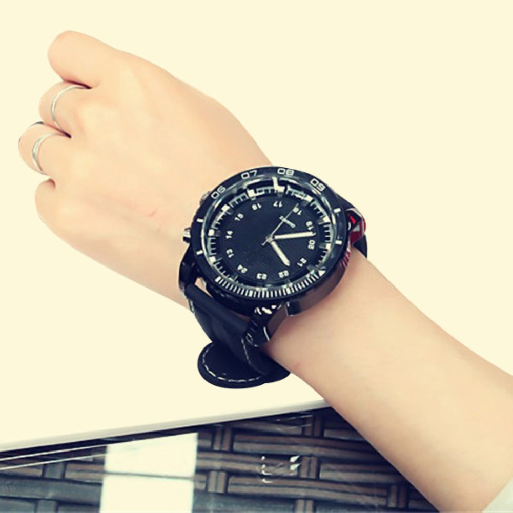 Sport Large Dial  Faux Leather Band Quartz Wrist Watch Couple Gift