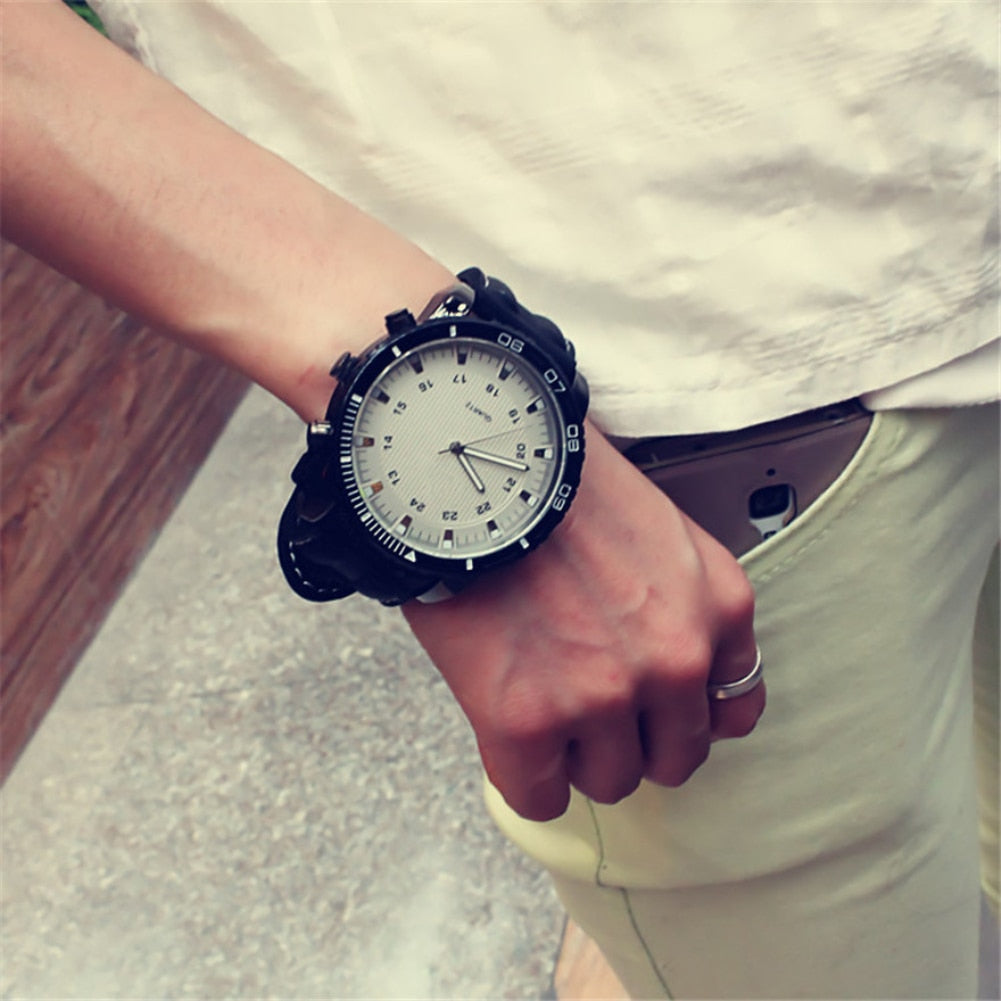 Sport Large Dial  Faux Leather Band Quartz Wrist Watch Couple Gift