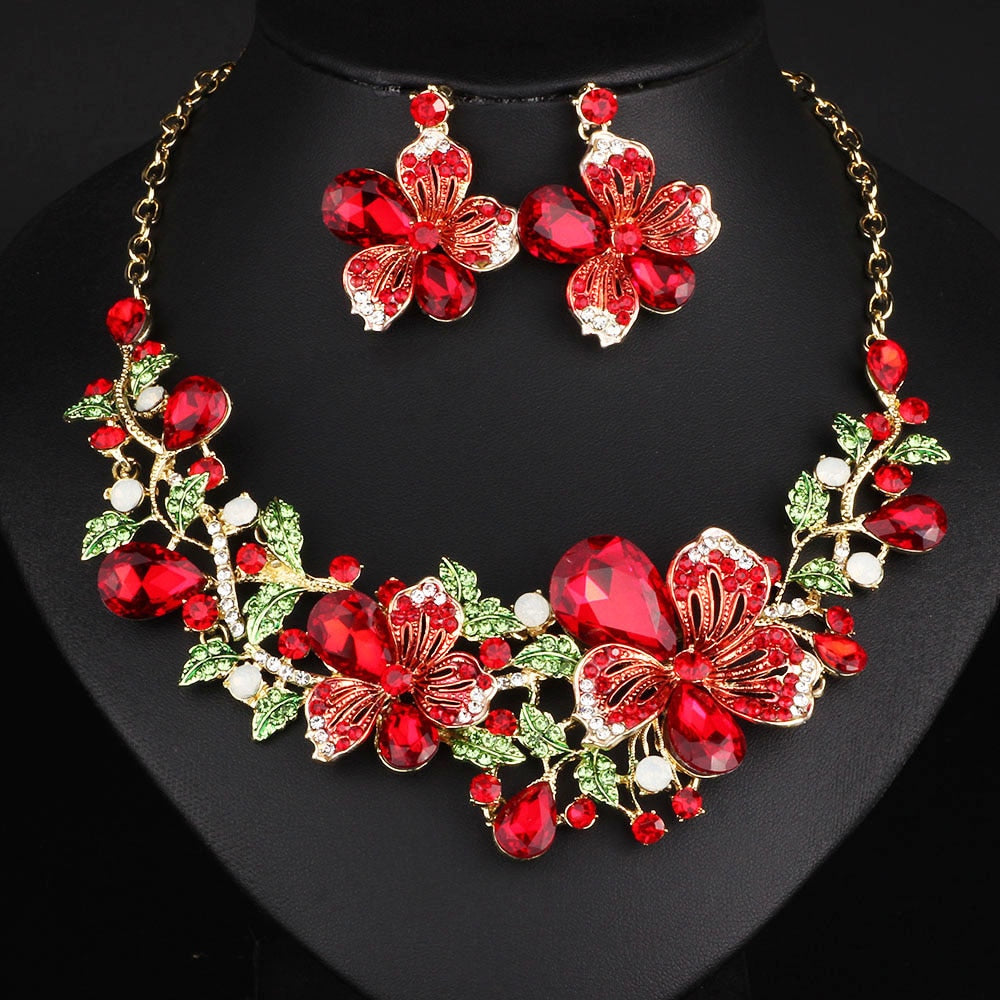 Fashion Wedding Jewelry Color Crystal Rhinestones Necklace Earrings set