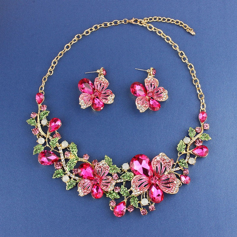 Fashion Wedding Jewelry Color Crystal Rhinestones Necklace Earrings set