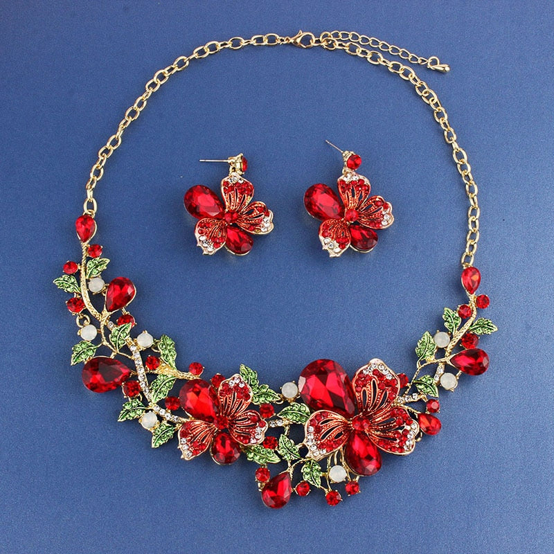 Fashion Wedding Jewelry Color Crystal Rhinestones Necklace Earrings set