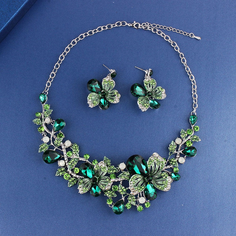 Fashion Wedding Jewelry Color Crystal Rhinestones Necklace Earrings set
