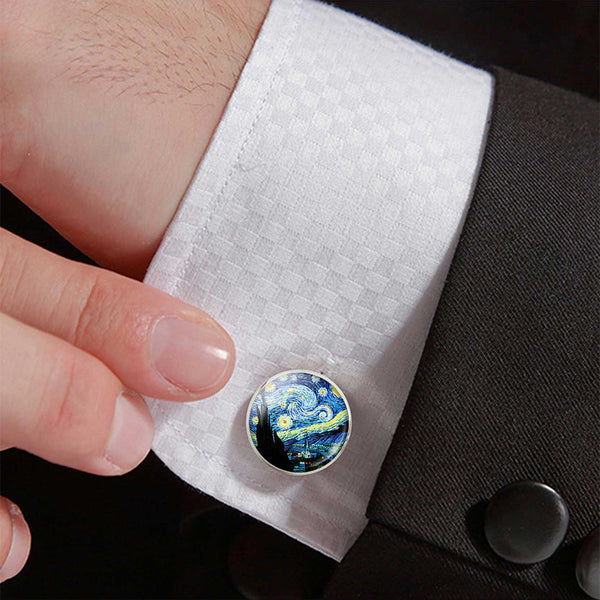 Van Gogh Oil Painting Glass Alloy Cufflinks