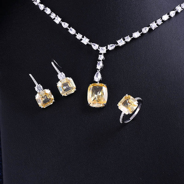 Luxury brilliant Yellow and Clear zirconia  jewelry sets