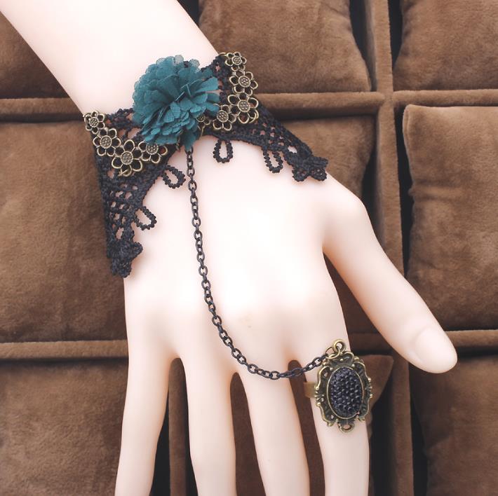 Black Lace Bracelet Finger Hand Chain Harness Women Bracelet
