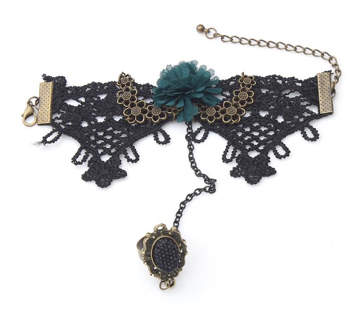 Black Lace Bracelet Finger Hand Chain Harness Women Bracelet