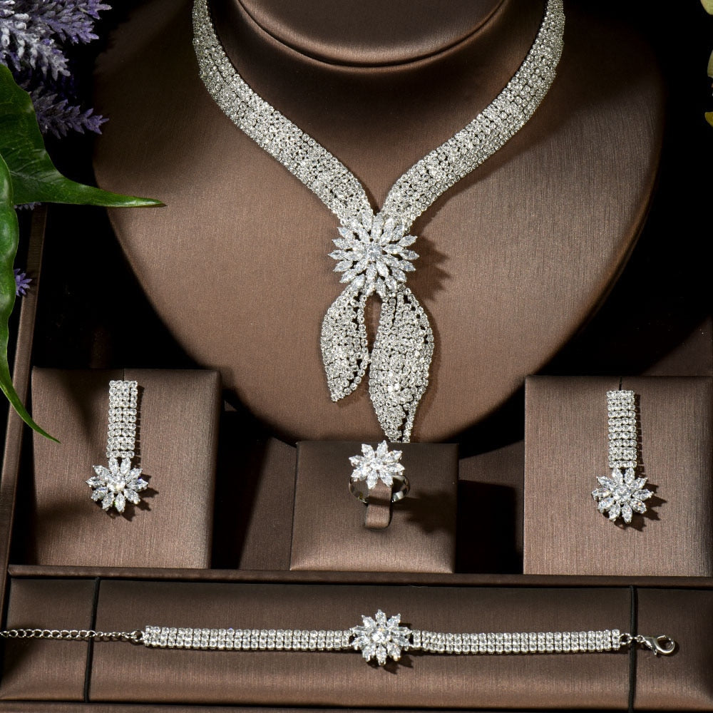 Luxury Big 4pcs Cubic Zirconia Jewelry Set