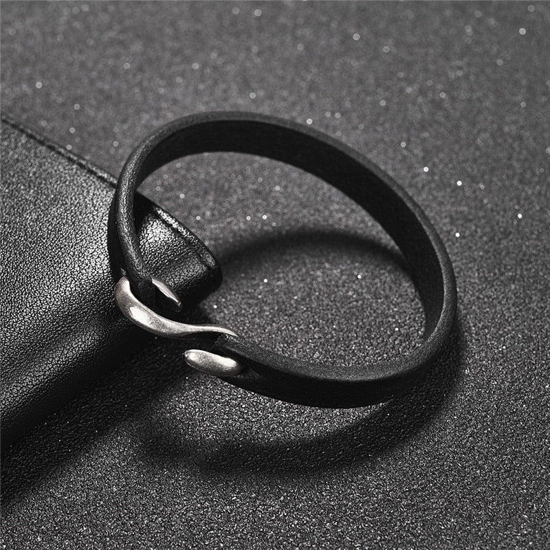 Vintage Black/Brown Genuine Leather Hook Bracelet