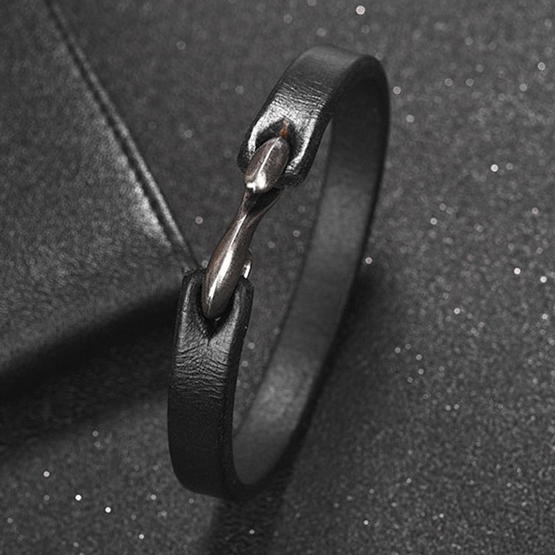 Vintage Black/Brown Genuine Leather Hook Bracelet