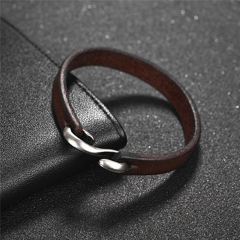 Vintage Black/Brown Genuine Leather Hook Bracelet