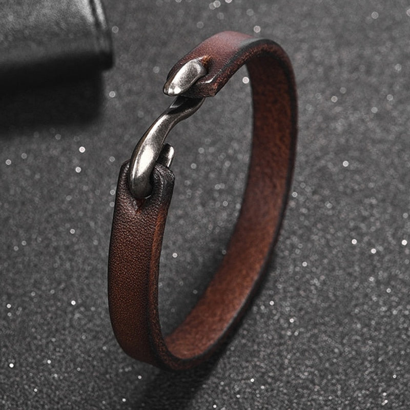 Vintage Black/Brown Genuine Leather Hook Bracelet